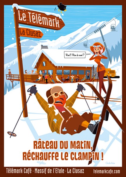 Télémark Café- La Clusaz. Affiche.