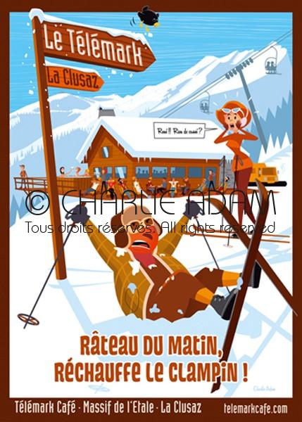 Télémark Café- La Clusaz. Affiche.